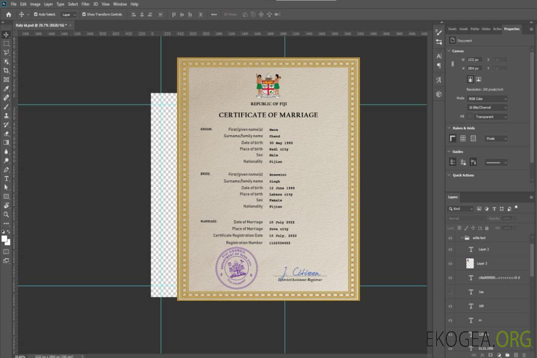 Modèle PSD de certificat de mariage des Fidji template Modèle PSD de certificat de mariage des Fidji template